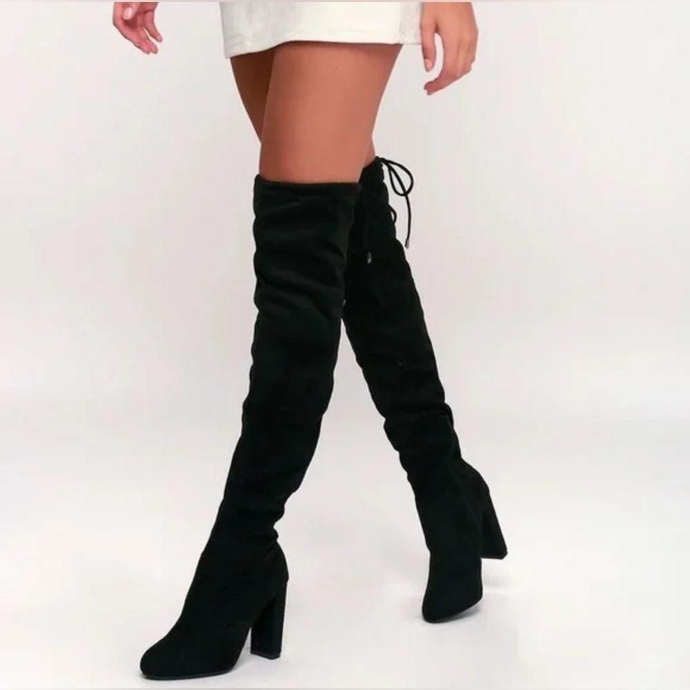 Lulus Black Over-the-Knee Women's Suede Boots. Size-7.5 Glam Bombshell